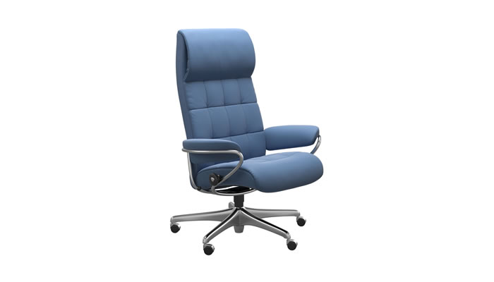 Stressless London Home Office with High Back in Batick Lazuli Blue Leather